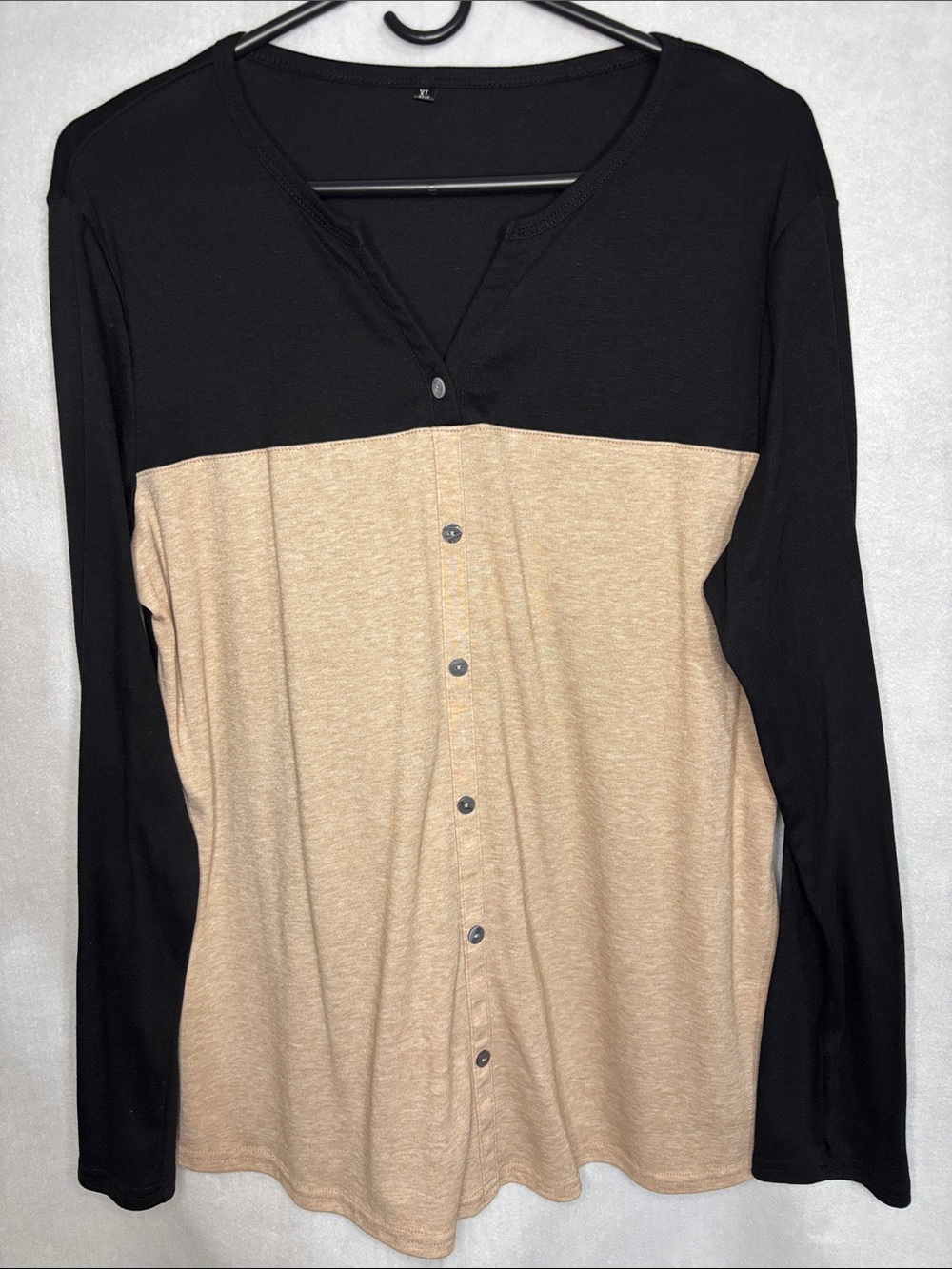 Women’s Two-Tone Button-Down Shirt in Black & Beige